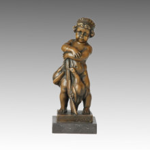 Kids Statue Hunting Boy Bronze Sculpture, V. Novak TPE-436